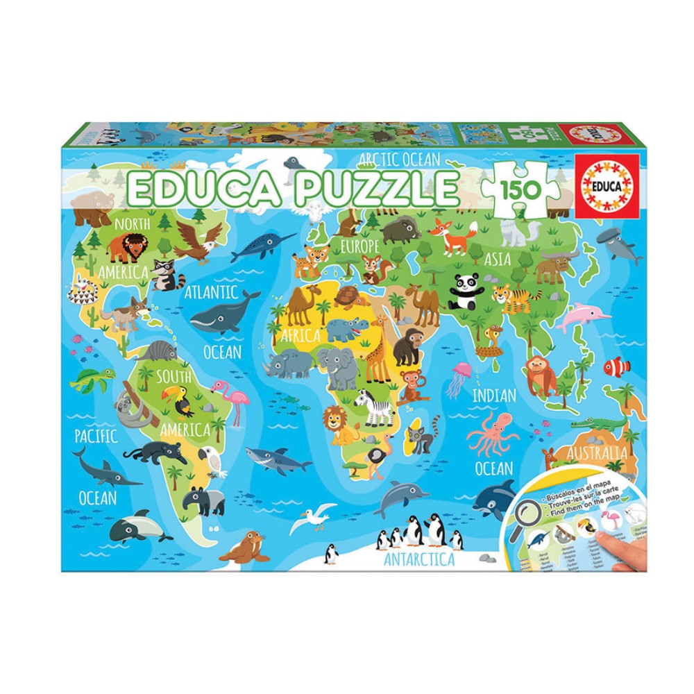 Puzzle Mapa Mundo animal - 150 peças (EDU18115)