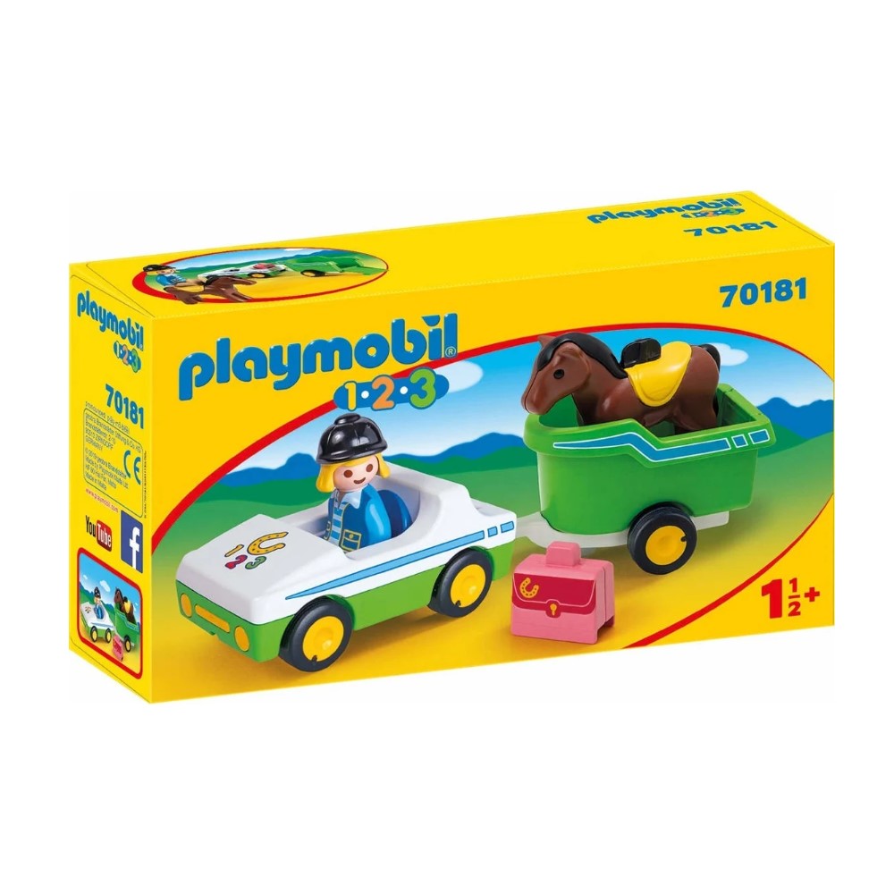 Playmobil - 1.2.3. Carro com reboque para cavalo (PL70181)